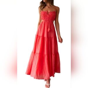 Coral Ruffled Cutout Maxi Dress
